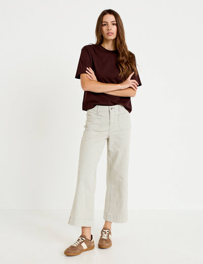 Jean flare cropped taille haute vert kaki femme