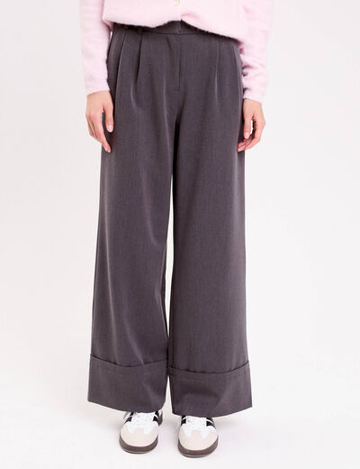 Pantalon large taille standard gris clair femme