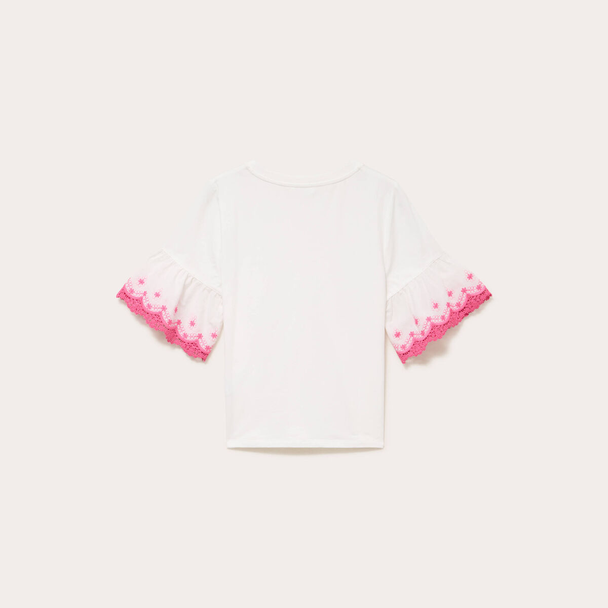 T-shirt brod&eacute; manches courtes ecru femme