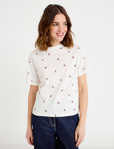 T-shirt &agrave; motif manches courtes blanc femme
