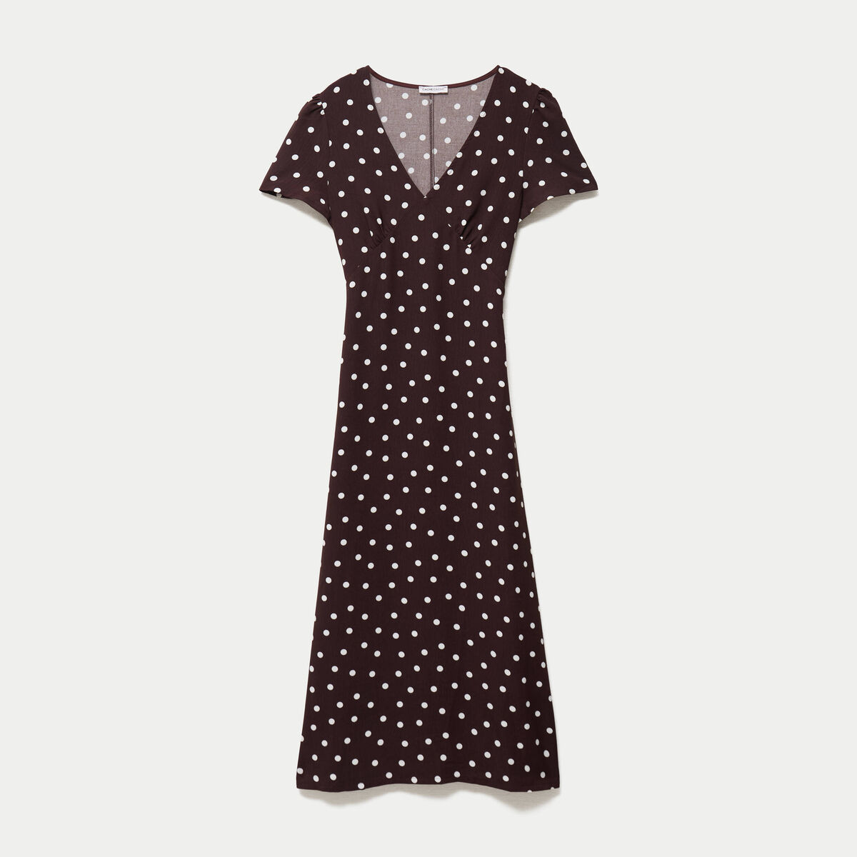 Robe longue &eacute;vas&eacute;e col v manches courtes marron femme