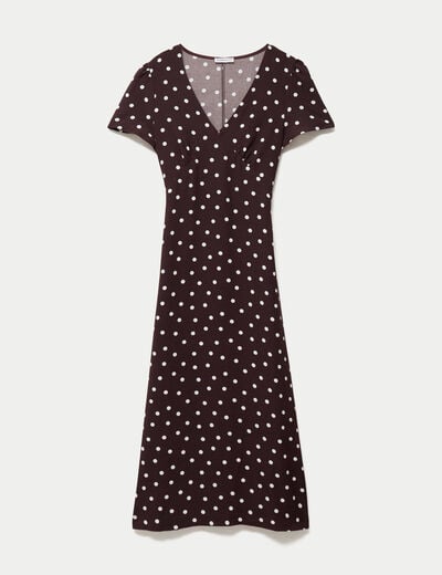 Robe longue &eacute;vas&eacute;e col v manches courtes marron femme