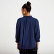 Blouse ample broderie manches 3/4 bleu femme