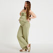 Pantalon large taille haute vert kaki femme