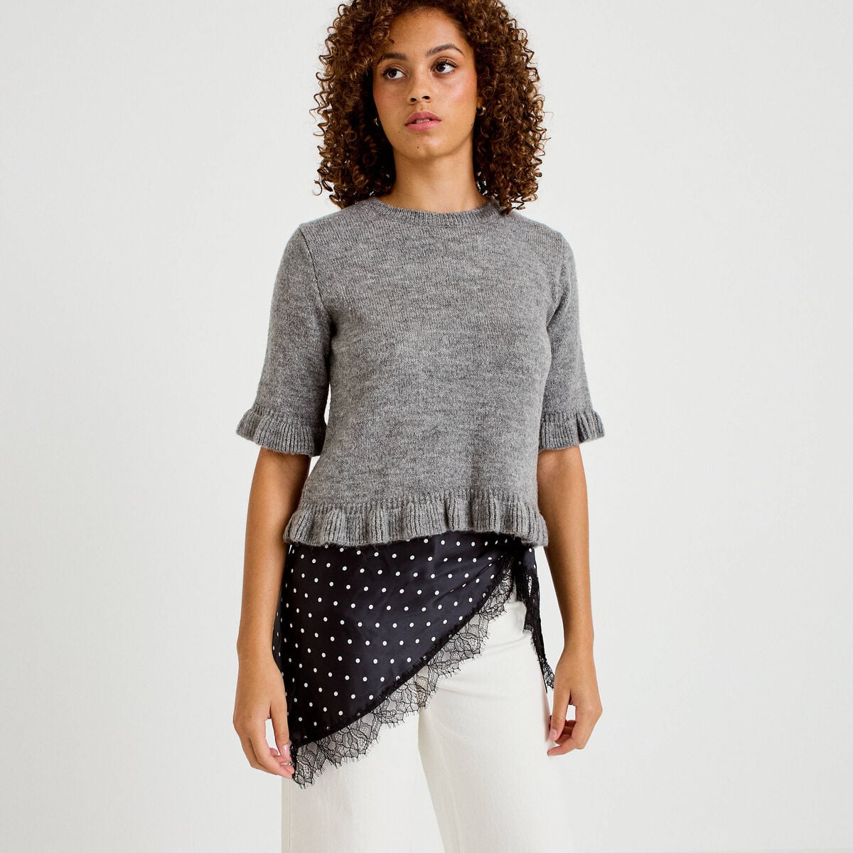 Foulard satin&eacute; avec dentelle noir femme