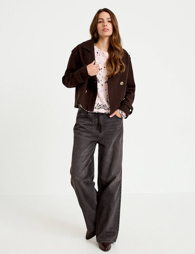 Trench court boutonn&eacute; marron fonc&eacute; femme
