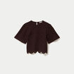T-shirt macram&eacute; col rond marron fonc&eacute; femme