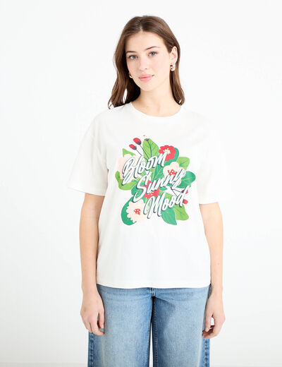 T-shirt col rond manches courtes ecru femme