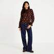 Chemise droite broderie manches longues marron fonc&eacute; femme
