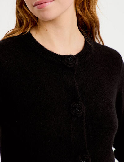 Gilet manches longues col rond noir femme