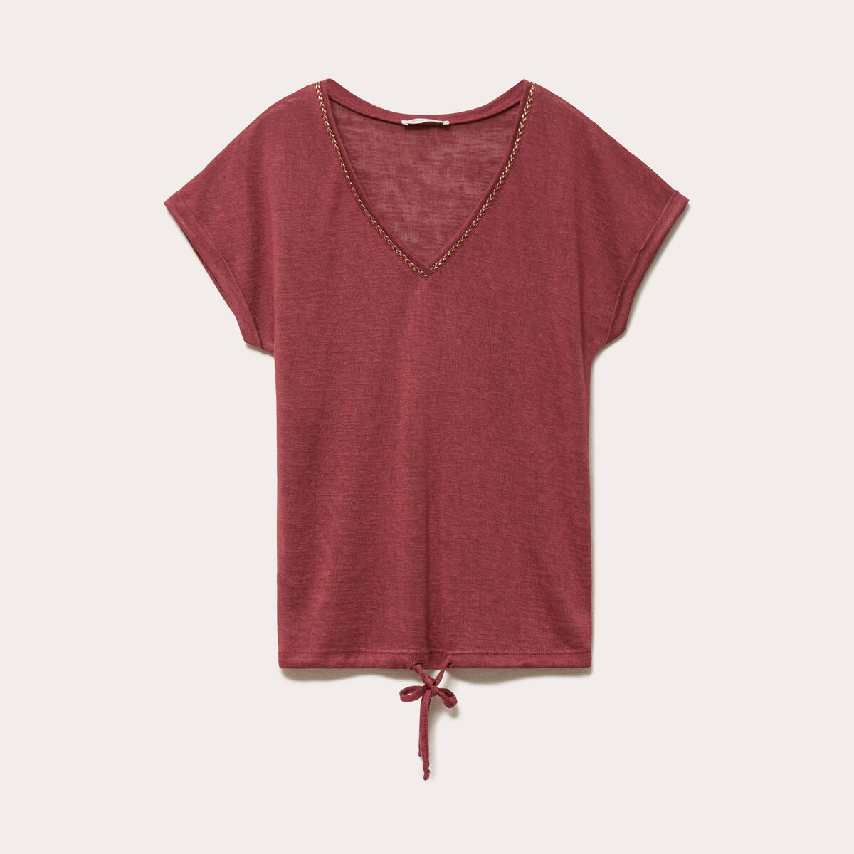 T-shirt d&eacute;tail noeud vieux rose femme