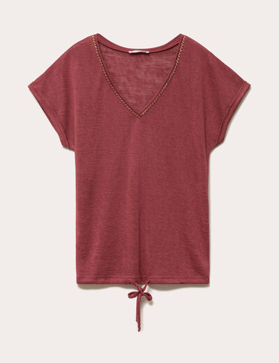 T-shirt d&eacute;tail noeud vieux rose femme
