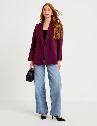 Blazer oversize brillant manches longues prune femme