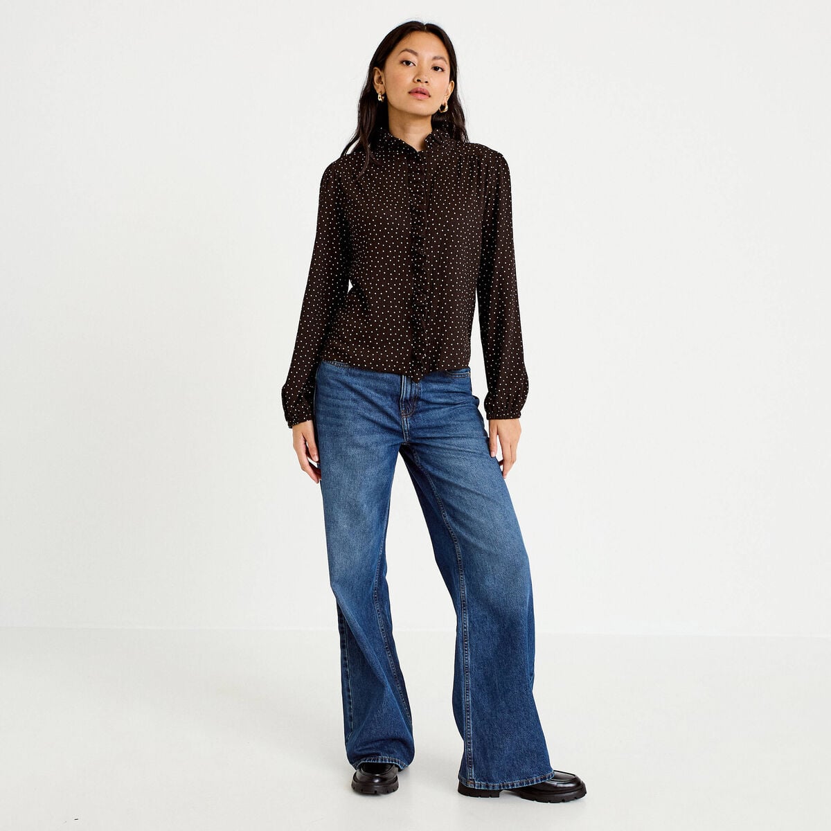 Blouse manches longues marron femme