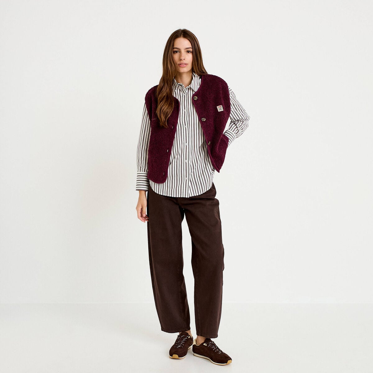 Gilet sans manches fausse fourrure prune femme