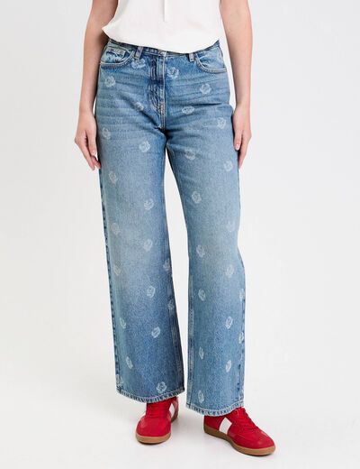 Jean wide leg imprim&eacute; denim double stone femme