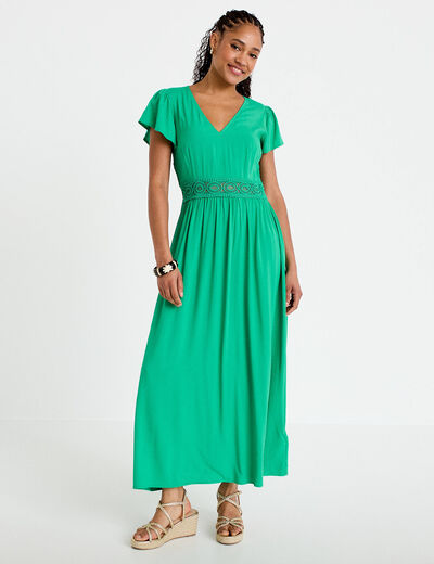 Robe longue &eacute;vas&eacute;e vert femme