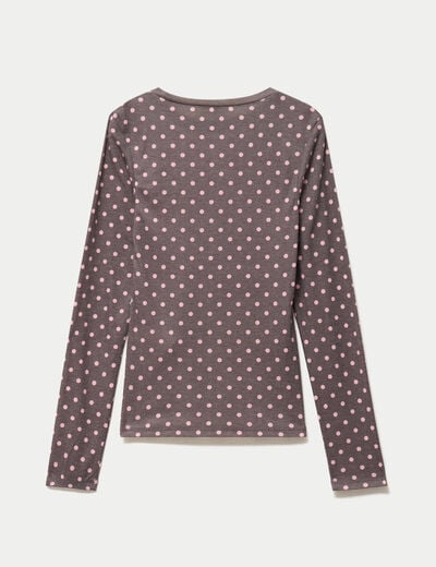 T-shirt ajust&eacute; col rond manches longues marron fonc&eacute; femme