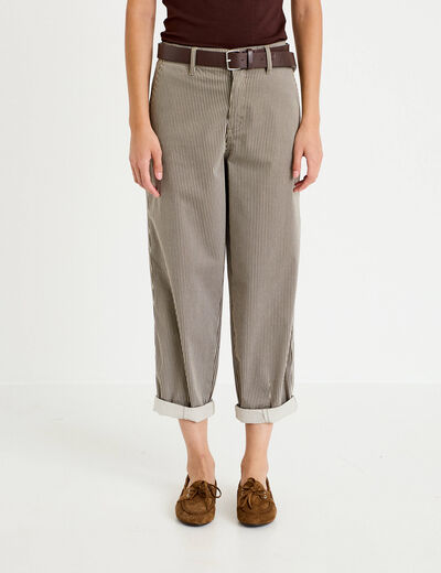 Pantalon chino 7/8&egrave;me taille &eacute;lastiqu&eacute;e vert kaki femme
