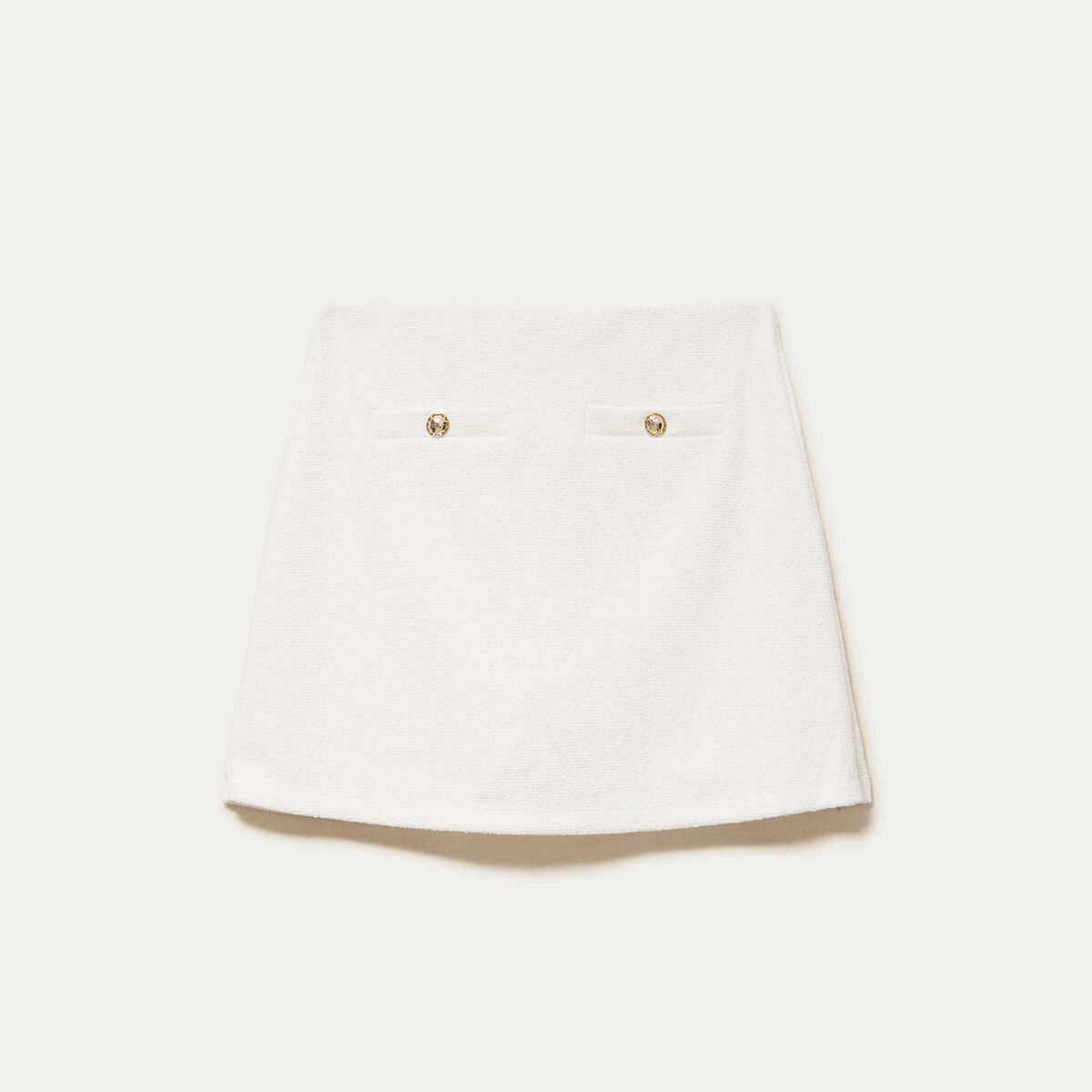 Jupe-short trap&egrave;ze courte en tweed ecru femme
