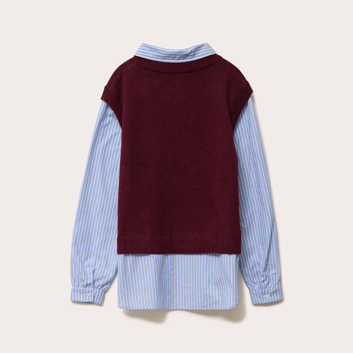 Pull chemise 2-en-1 rouge fonc&eacute; femme