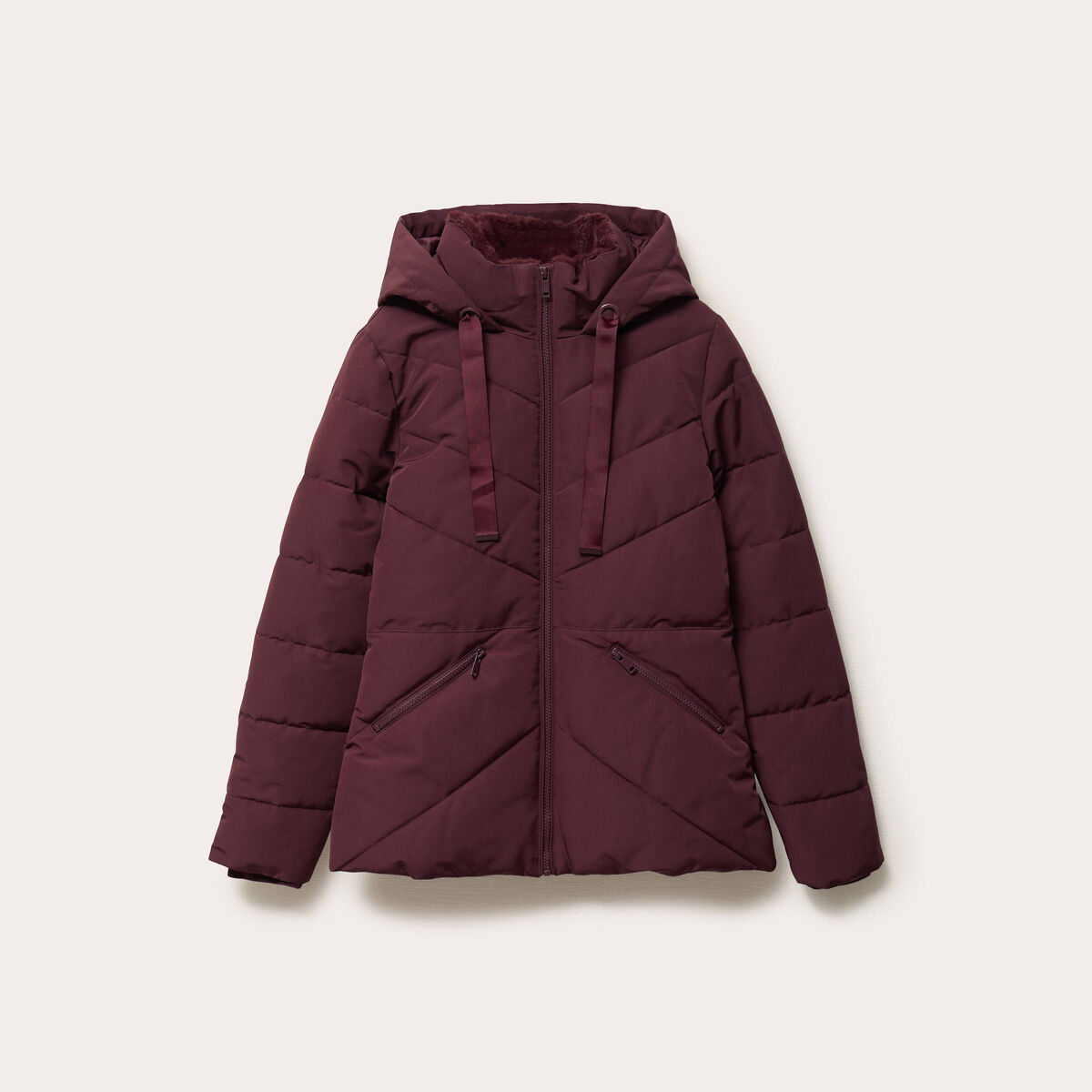 Doudoune cintr&eacute;e &agrave; capuche violet fonc&eacute; femme