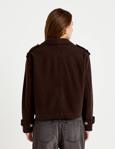 Trench court boutonn&eacute; marron fonc&eacute; femme