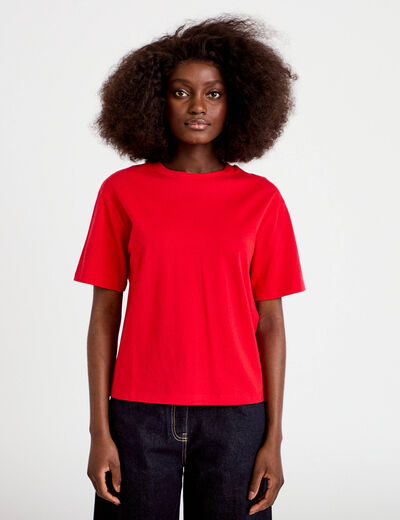 T-shirt col rond manches courtes rouge femme