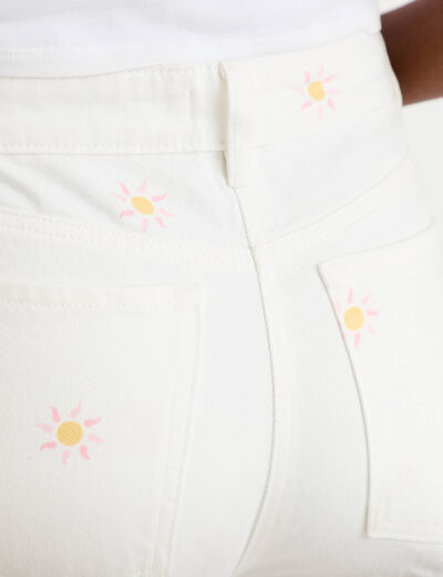 Jean wide leg taille haute &agrave; motif blanc femme