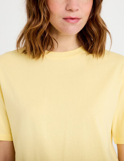 T-shirt col rond manches courtes jaune clair femme