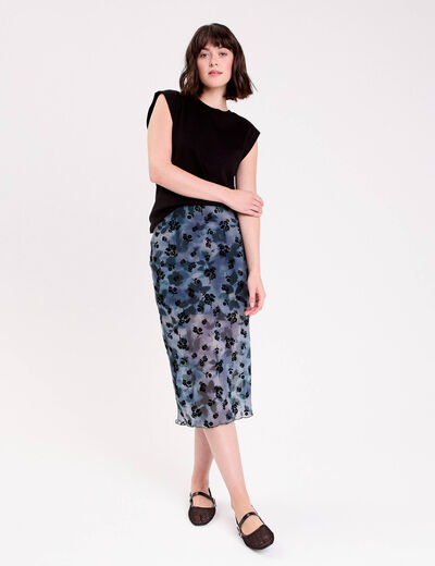 Jupe droite longue doubl&eacute;e polyester gris femme