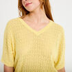 Pull ajour&eacute; col v manches courtes jaune pastel femme