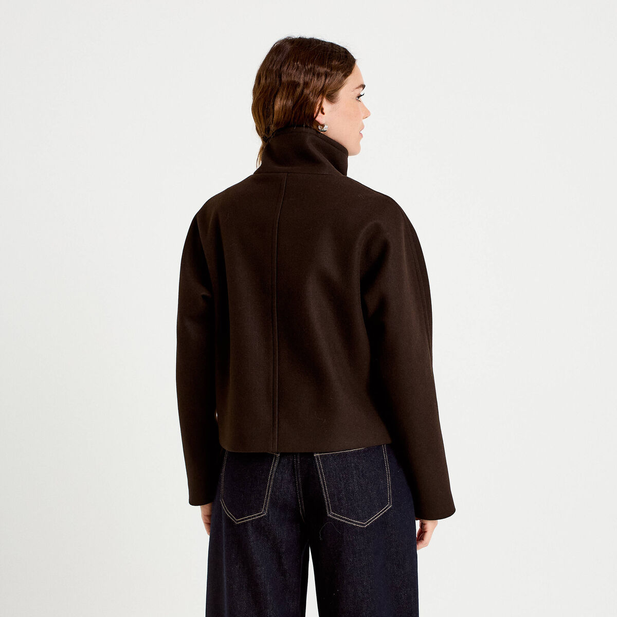 Caban court col montant marron fonc&eacute; femme
