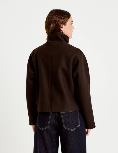 Caban court col montant marron fonc&eacute; femme