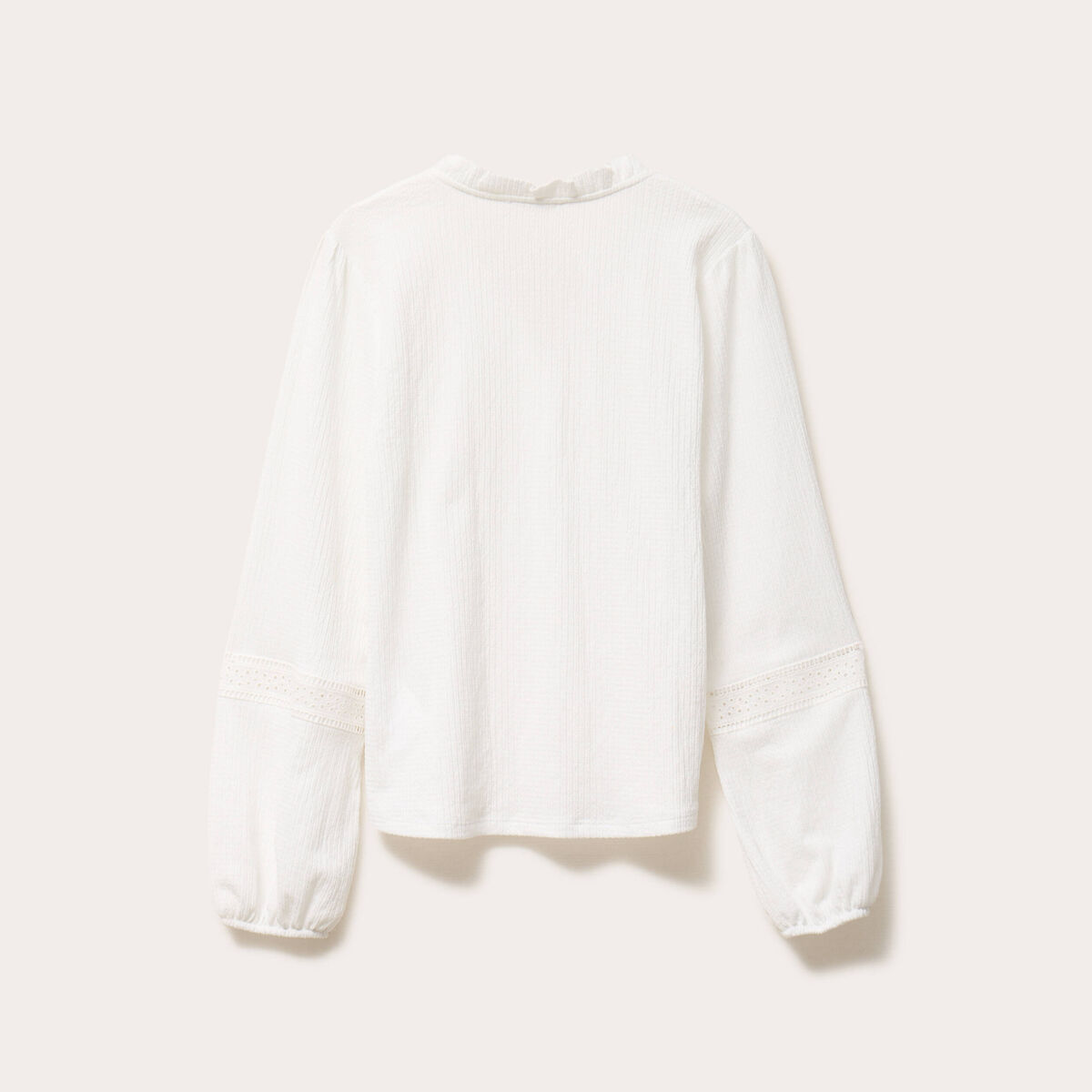 Blouse broderie col V manches longues ecru femme