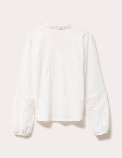 Blouse broderie col V manches longues ecru femme