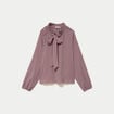 Blouse col montant manches longues rose femme