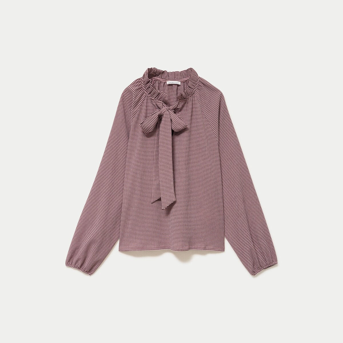 Blouse col montant manches longues rose femme
