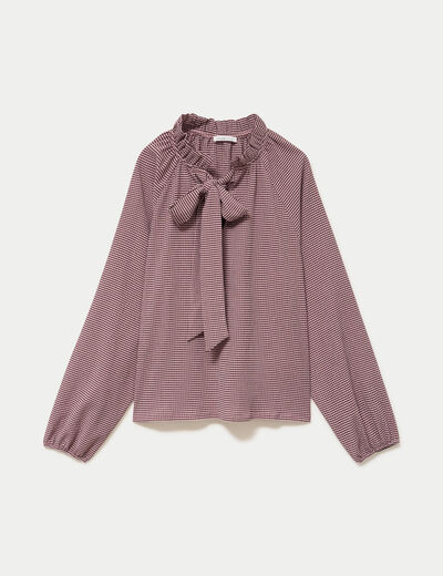 Blouse col montant manches longues rose femme