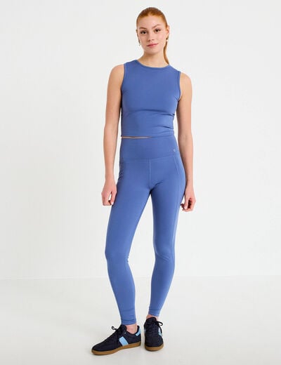 D&eacute;bardeur col rond bleu fonc&eacute; femme