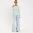 Pull cintr&eacute; ajour&eacute; manches longues vert clair femme