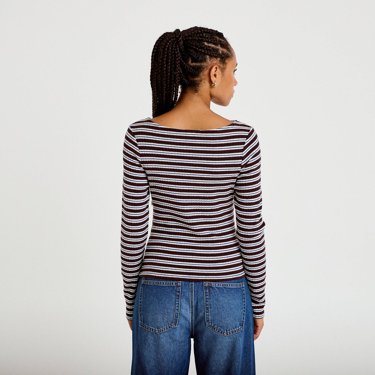 Top ajust&eacute; manches longues col rond marron femme