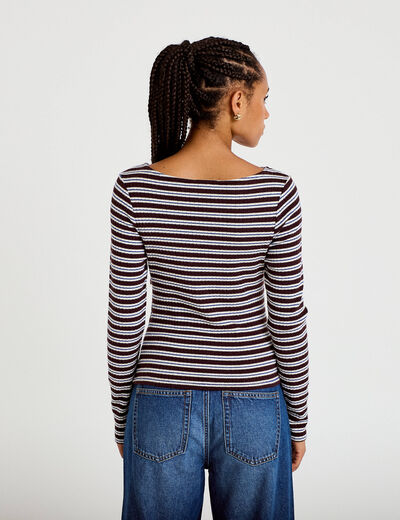 Top ajust&eacute; manches longues col rond marron femme