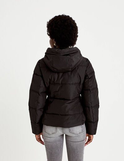 Doudoune cintr&eacute;e &agrave; capuche noir femme