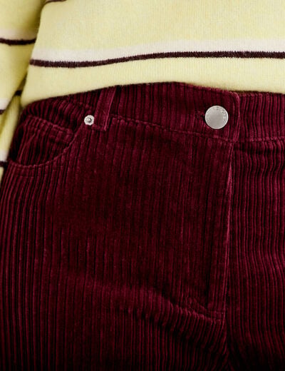 Pantalon large en velours bordeaux femme