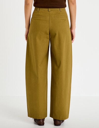 Pantalon chino coupe barrel vert kaki femme