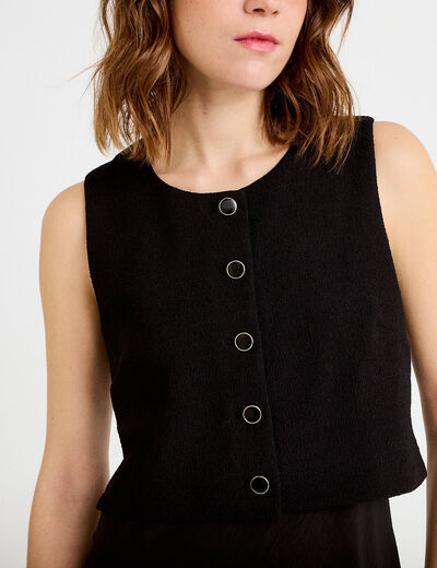 Robe bi-mati&egrave;re droite sans manches noir femme