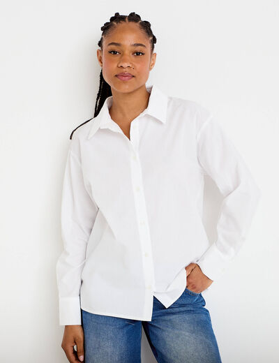 Chemise col am&eacute;ricain manches longues ecru femme