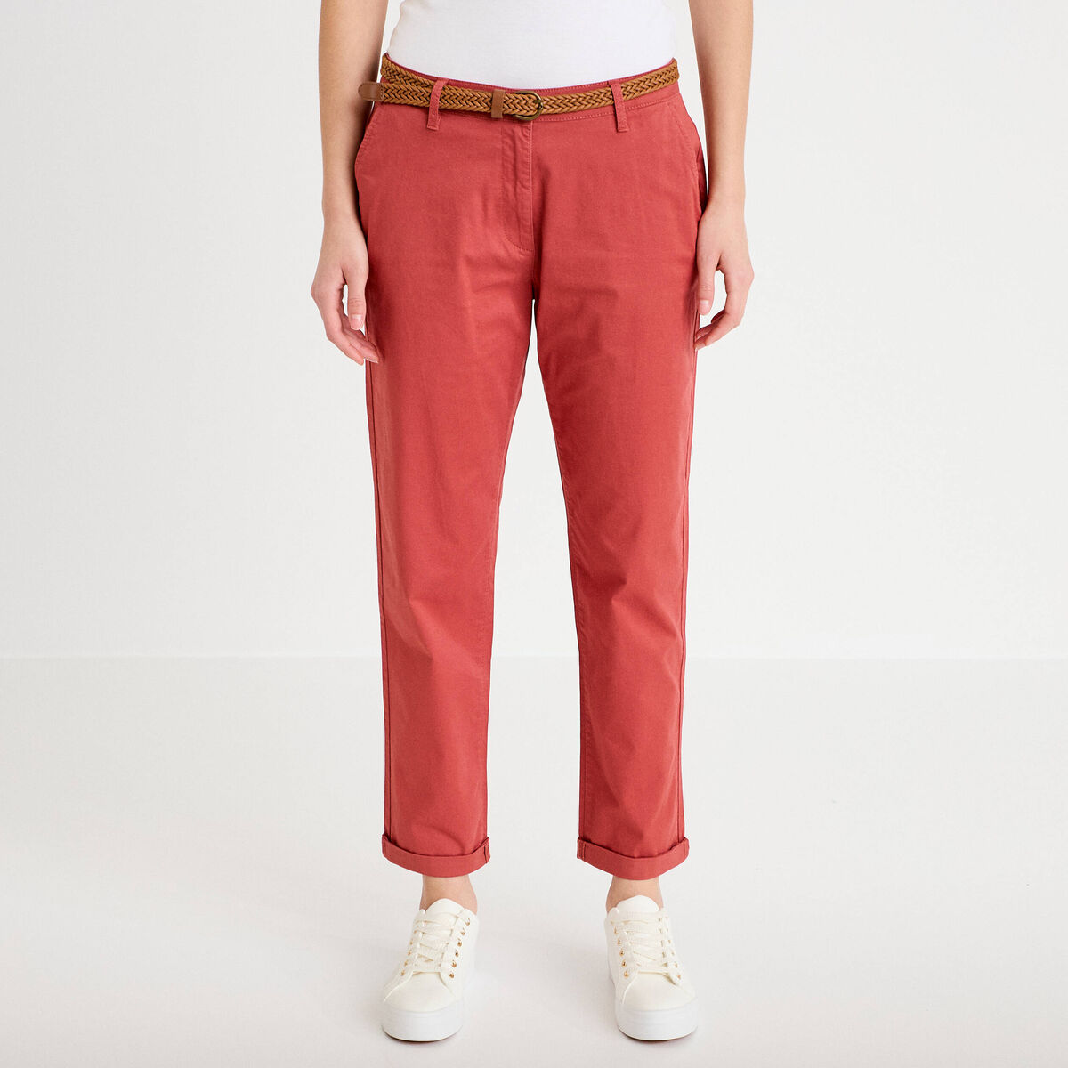 Pantalon chino 7/8&egrave;me vieux rose femme