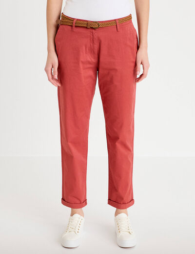 Pantalon chino 7/8&egrave;me vieux rose femme